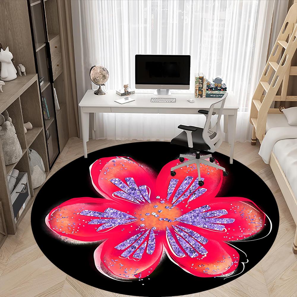 1pc Floral Design Office Round Area Rug,  Mat Suitable For Office, Under Office Chairs Bedroom Living Room Home Decor, Room Deco