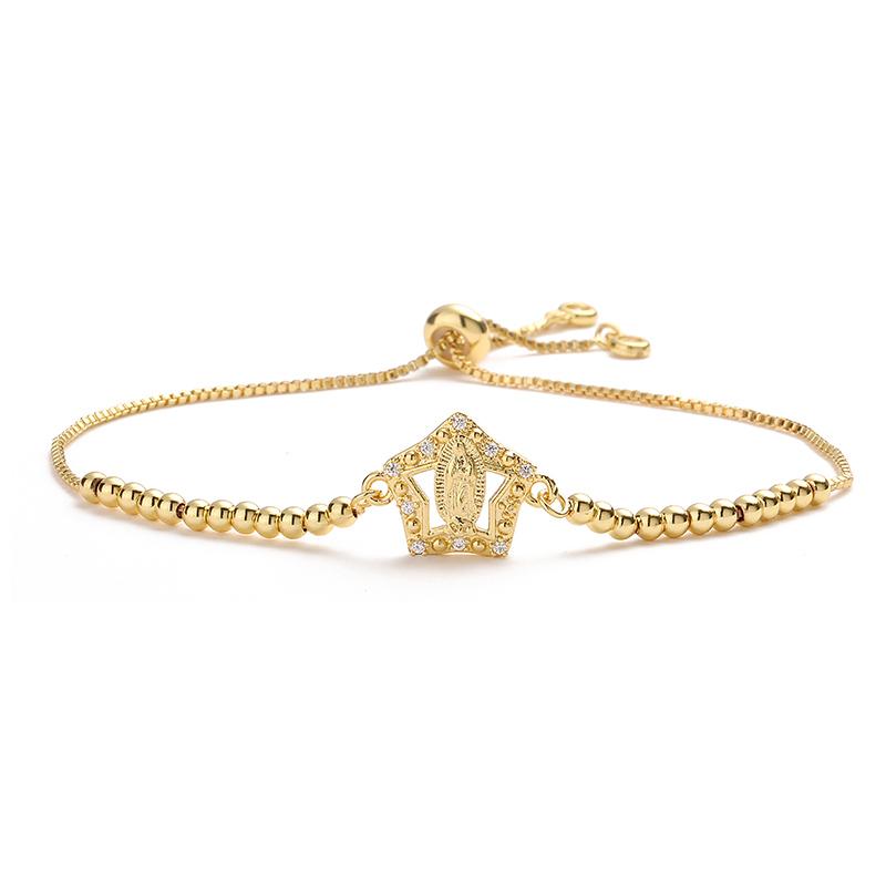 

HECHENG,18K Gold-Plated Zirconia 7 Styles Heart Shaped Madonna Pendant Adjustable Easy Bead Clasp Bracelet Unisex Jewellery Other