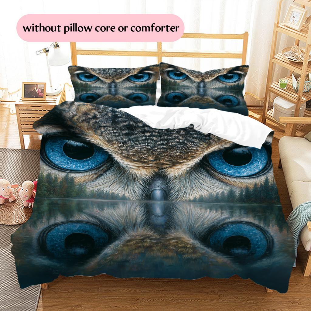Owl and Its Reflection  Pattern Bedding Quilt Set Quilt Cover Pillowcase Home Decoration  Gift (1 * duvet cover + 2 * pillowcase, without core)
