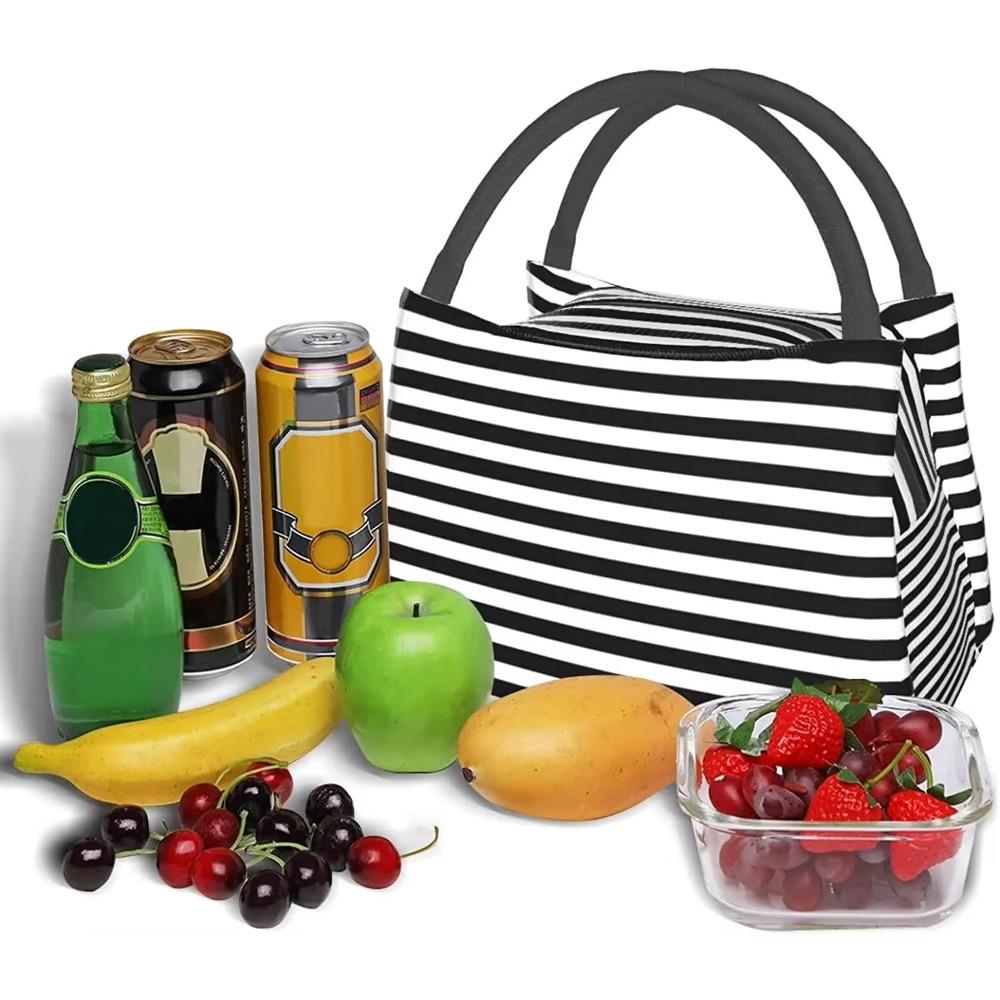 Černobílé zebří pruhy Termotaška na oběd Přenosná Vodotěsná Moderní Potisk Osobnosti Tote Tašky Izolovaná Taška na Bento Opakovaně použitelná