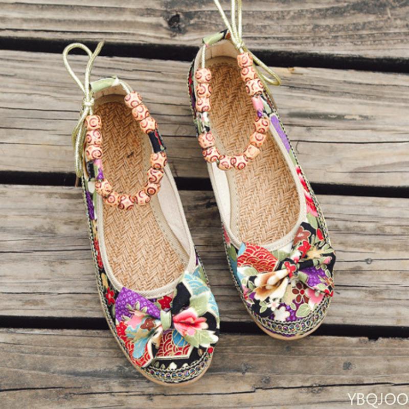 

National Style Women s Shoes Trend Bohemian New Bow Linen Casual Broken Heel Women s Single Shoes Sneakers Zapatos De Mujer 42 чёрный