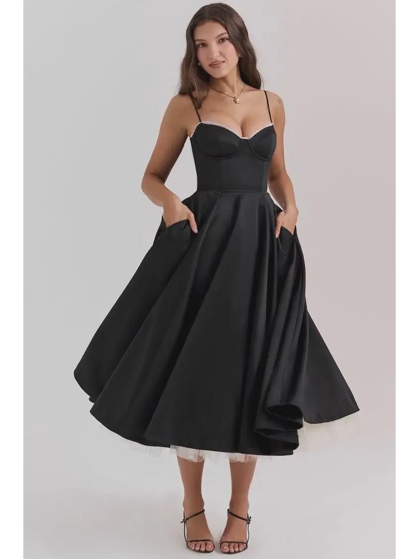 Высококачественное сексуальное женское платье с длинными бретельками и застежкой-молнией Small чёрный