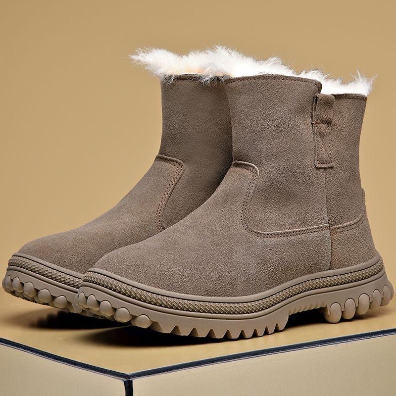 

Мужские зимние ботинки из коровьей кожи и шерсти, непромокаемые, с толстым мехом, цельнокроеные, из чистой шерсти и хлопка. 45