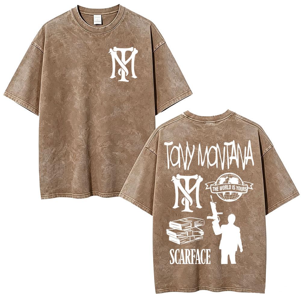 Movie Scarface The World Is Yours Vintage Washed Tshirt Tony Montana Al Pacino Unisex Unisex Clothing Oversized T Shirt Streetwear