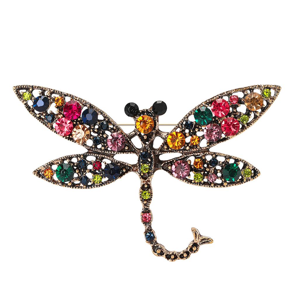 Broșă Dragonfly din aliaj verde colorat Vintage Hollow strasuri încrustate pentru femei doamnelor bijuterii accesorii de modă