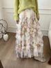 Seaside Fairy Mesh Floral Layered A-line Long Skirt for Women - Spring/Summer 2026 Collection.