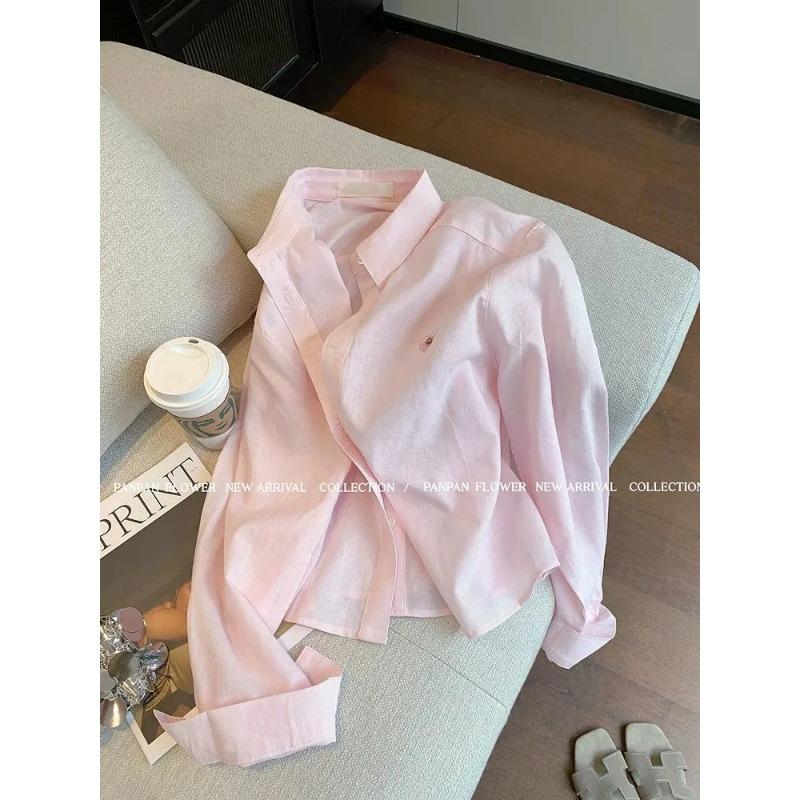 

Womens Light Pink Long Sleeve Button Down Casual Shirt S розовый