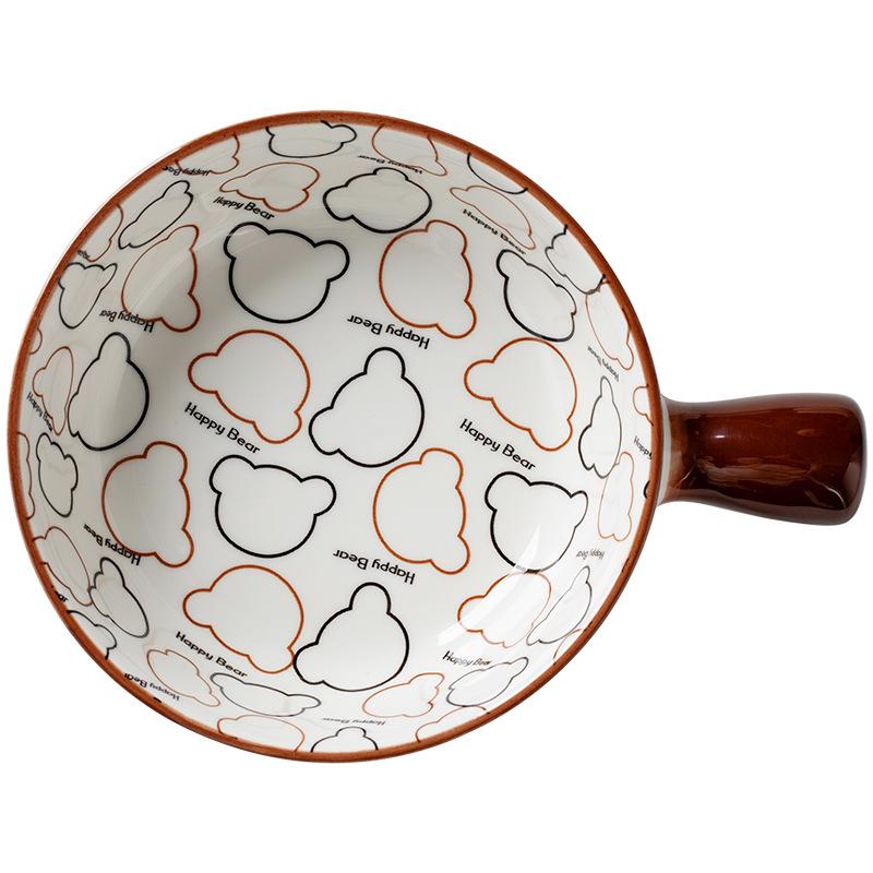 Creative Cartoon Ceramic Handle Baking Bowl Oven Available Cute Household Fruit Salad Plate Bowl Ceramic Plate Chopsticks