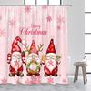 Cartoon Santa Claus Shower Curtains White Snowflake Wreath Blue Christmas Bath Curtain Set Fabric Home Bathroom Decor With Hooks