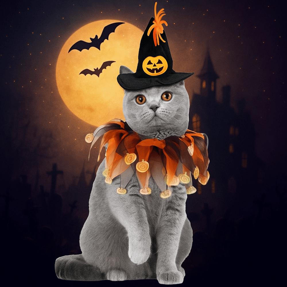 Pumpkin Halloween Cat Costume Spider Pet Halloween Supplies Cute Cat Collar Hat Set  Small Dog