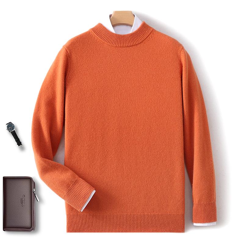 2025 Men's Pure Wool Half-High Neck Pullover Sweater - Warm Fashionable Knitwear for Young Adults