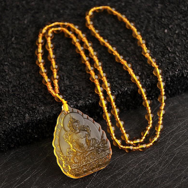 Manjushri Guanyin Anhänger Halskette - Grüne Tara, Medizin Buddha Glasanhänger für Männer & Frauen