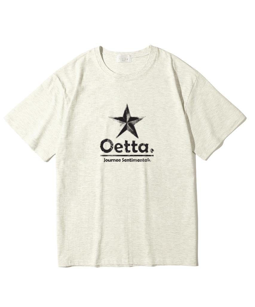 Oeta Dot Star Double Cotton Oversized Short Sleeve T-Shirt Oatmeal Ots26036