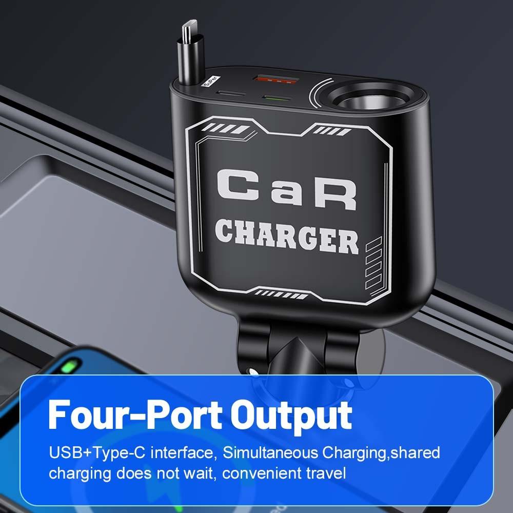 Retractable Car Phone Charger 66W Super Fast Cell Phone Charger PD USB Type C Voltage Detect Car Cigarette Lighter Adapter