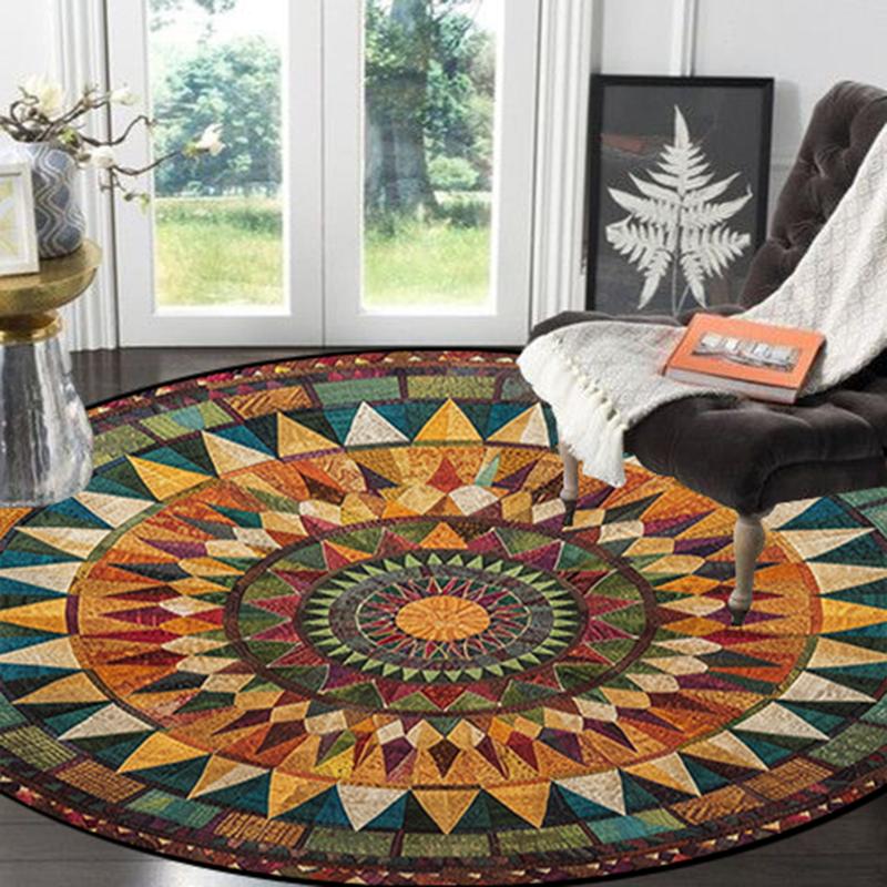 American Retro Round Lving Room Carpet Large Bedroom Decor Sofa Mat Non-slip Cloakroom Lounge Rug Washable Hanging Chair Rug