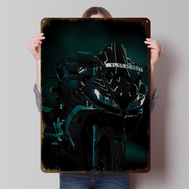 Black Motorcycle Motorcycle Tinplate Poster Customized Wall Art Vintage Metal Signs Retro Tin Plaque for Home Decor Living Room