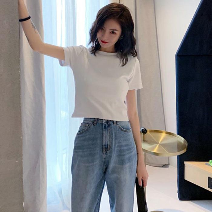 Women's Crew Neck Short Sleeve Crop T-Shirt Slim Fit Candy Color Solid Polyester Cropped Top Multi Color Y2K Summer Casual Tee