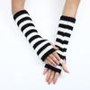 Teenagers Winter Half Finger Mitten Stripe Pattern Knit Keep Warm Lengthen Wrist
