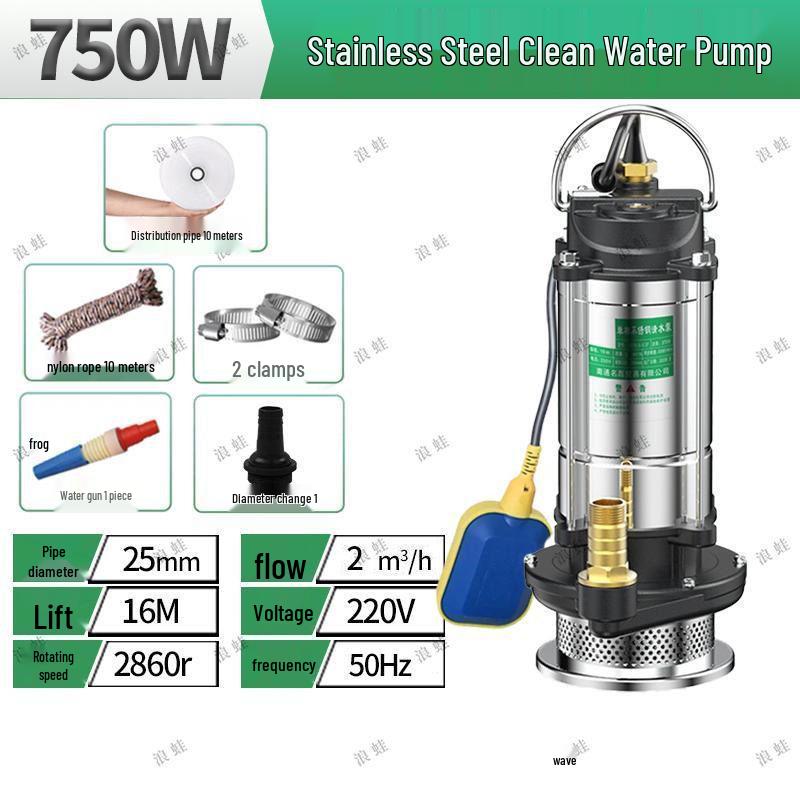 Pompe à eau submersible domestique haute puissance en acier inoxydable 220V pour usage agricole et d'eaux usées
