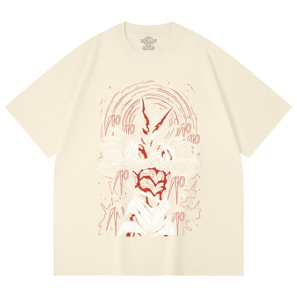 230 Gsm 100% Cotton One Punch Man V3 Garou Print Unisex Heavy Cotton T Shirt XS абрикосовый