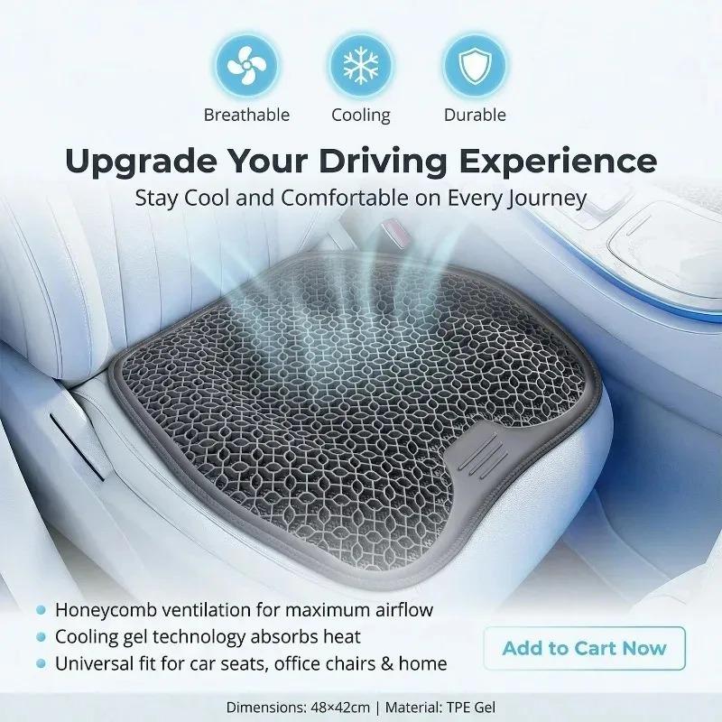 Honeycomb Design Gel Cushion Breathable Soft Summer Car Cooling Accessory Comfortable Support Elastic Gel Car Seat Cushion