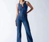 Women's Round Neck Sleeveless Jumpsuit Slim Fit Mid Rise Vintage Streetwear Denim Flare Leg Casual Retro Denim Romper
