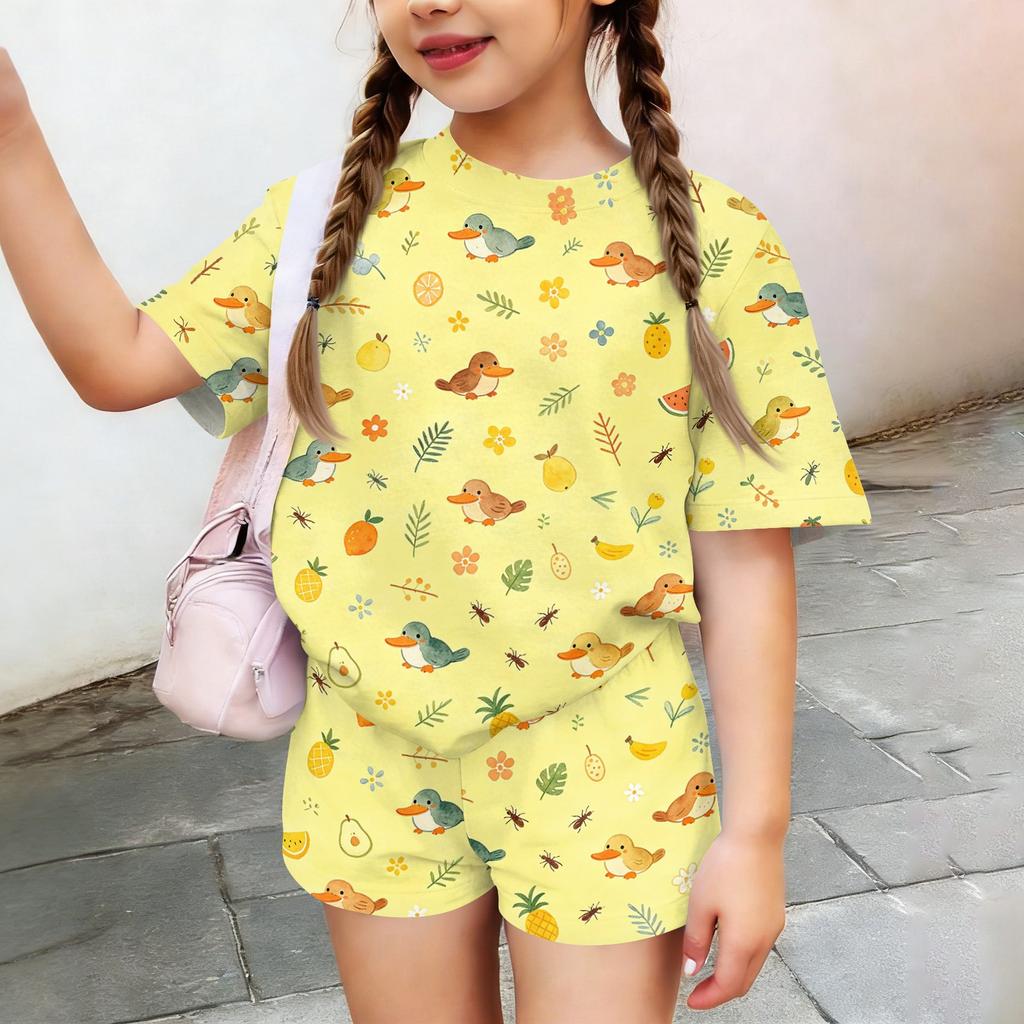 Kids Casual Short Sleeve Animal Print Top and Shorts Set Lightweight Breathable Soft Fabric Comfortable Fit