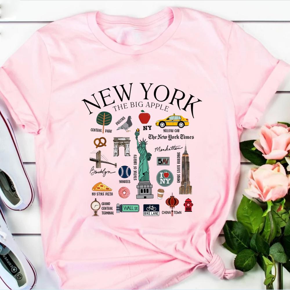 New York Tshirt New York City Landmarks T-Shirt City Graphic T Shirts Unisex Casual Short Sleeves Tops Y2k Top
