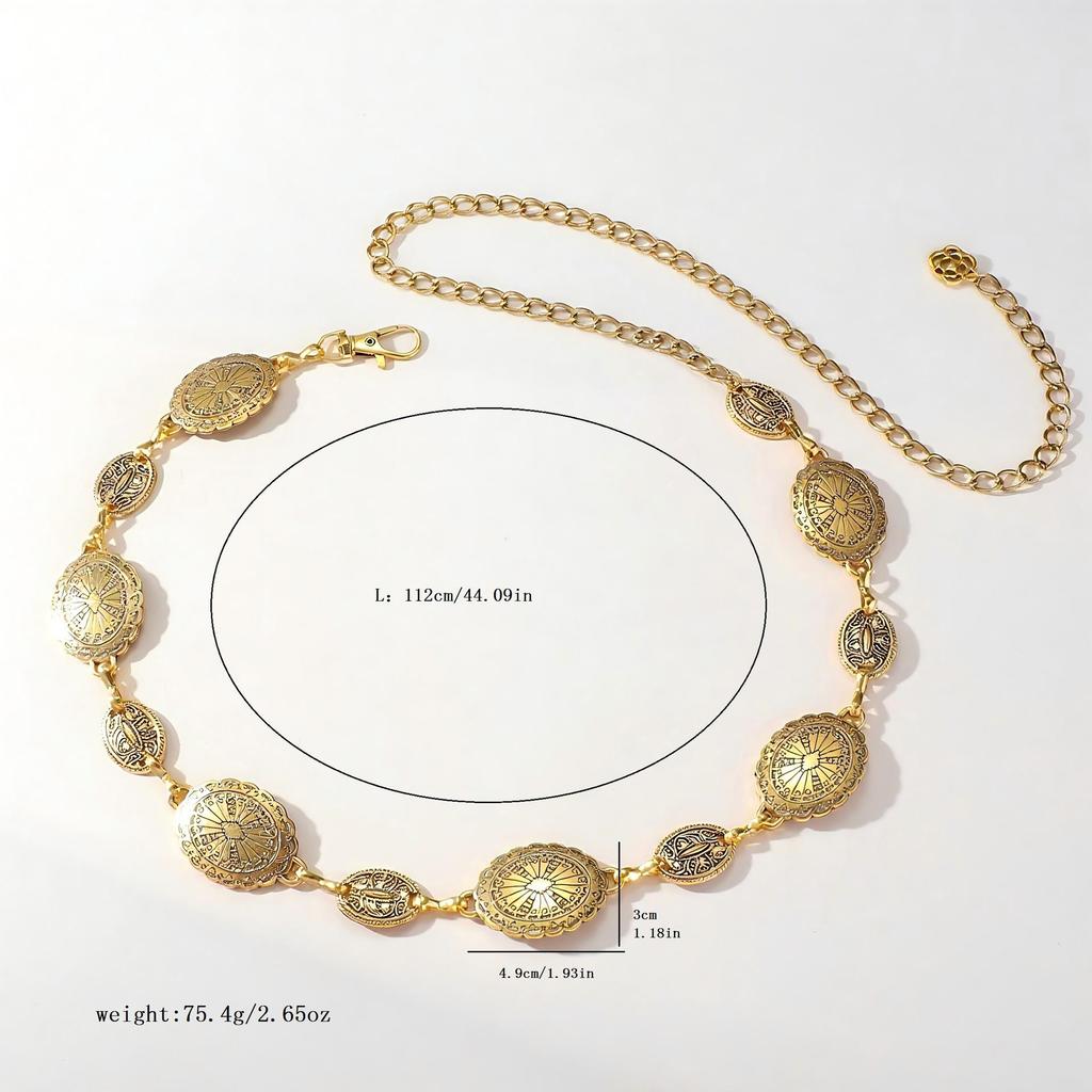 Bohemian Style Engraved Metal Waist Chain for Dresses and Jeans