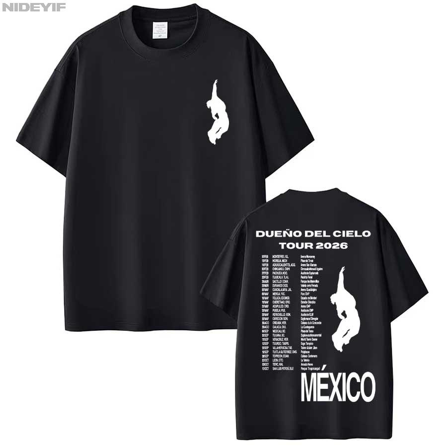 Mexico Humbe Dueno Del Cielo 2026 World Tour T shirt for Men Women Hiphop Streetwear Oversized Tops 100 Cotton TShirt 01161 S