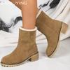 Fur Women Snow Ankle Boots Suede Mid Heels Designer Shoes Short Plush Chunky Chelsea Boots 2024 Trend Winter Pumps Botas Mujer
