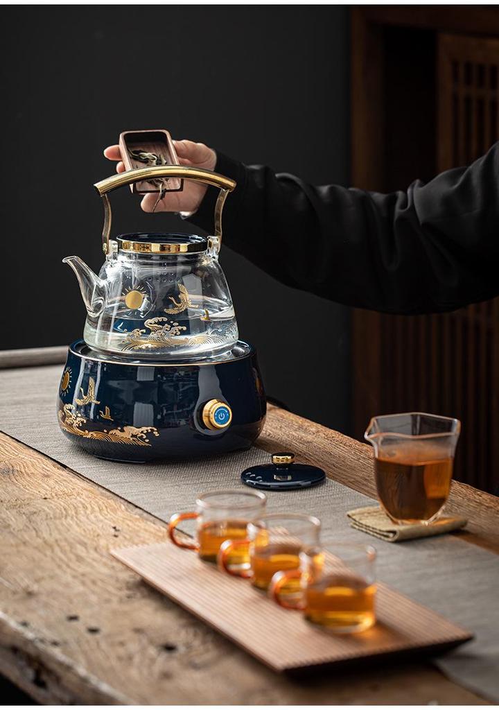 Electric Ceramic Tea Brewer with Heat-Resistant Glass Kettle - Fully Automatic Steam Heating Tea Boiler
