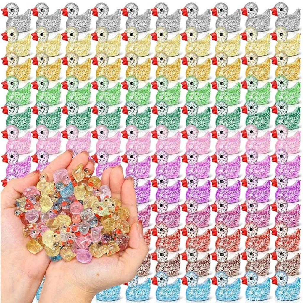100/200Pcs Glitter Resin Mini Ducks Decorations For Dollhouse Aquarium Fairy Garden Terrarium Craft Micro Landscape Colorful