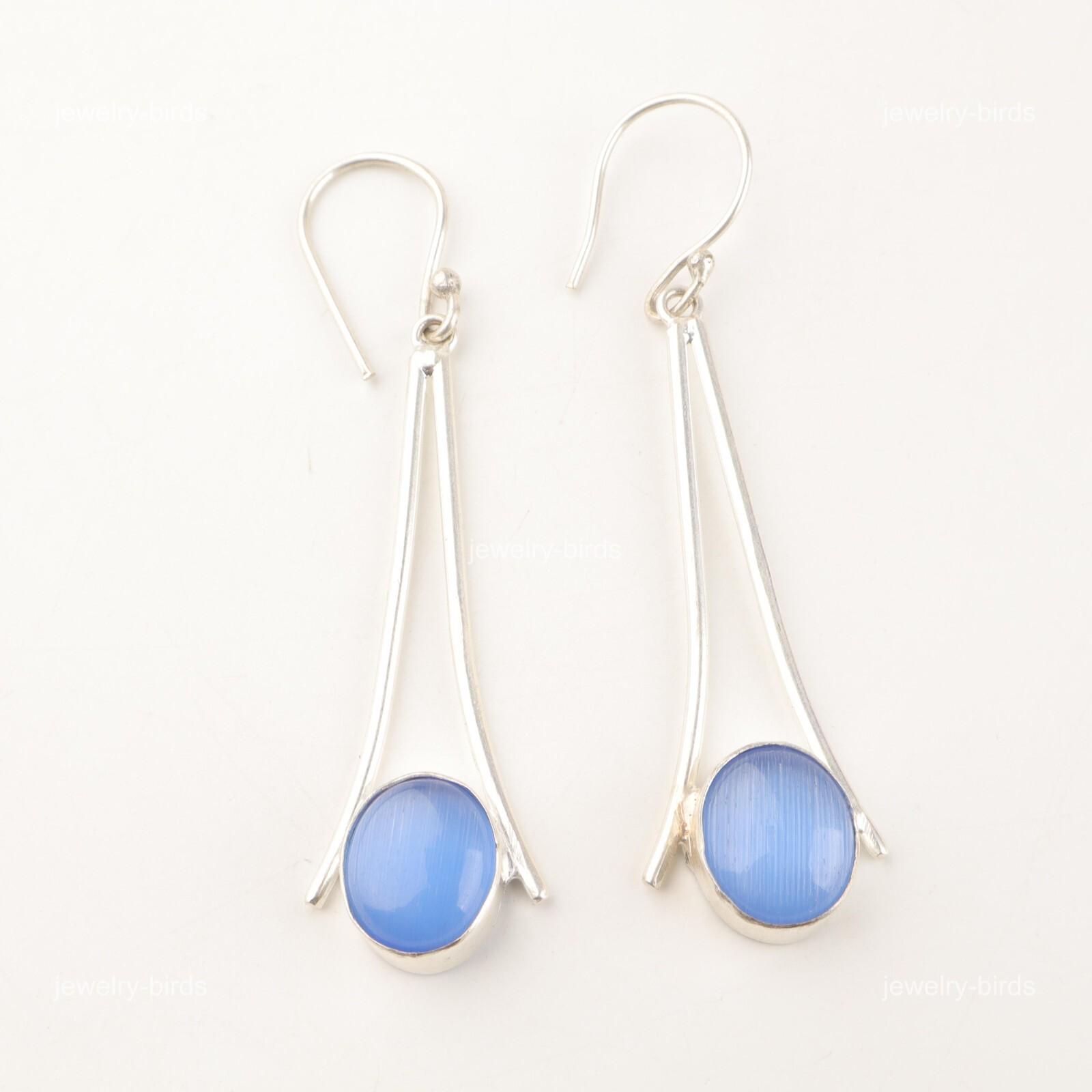 

Natural Dark Blue Cat s Eye Sterling Silver Drop Mothers day Earrings Jewelry EE-136-34