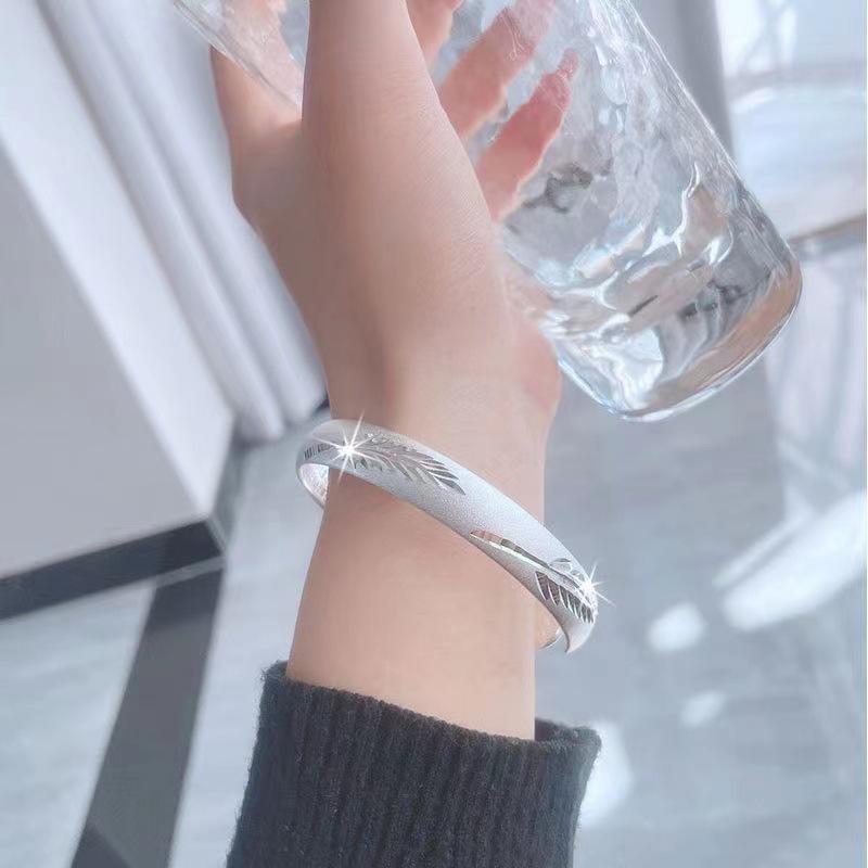 Silver-Plated Leaf and Flower Bracelet with Heart Sutra Design - Ethnic Style Gift for Mom