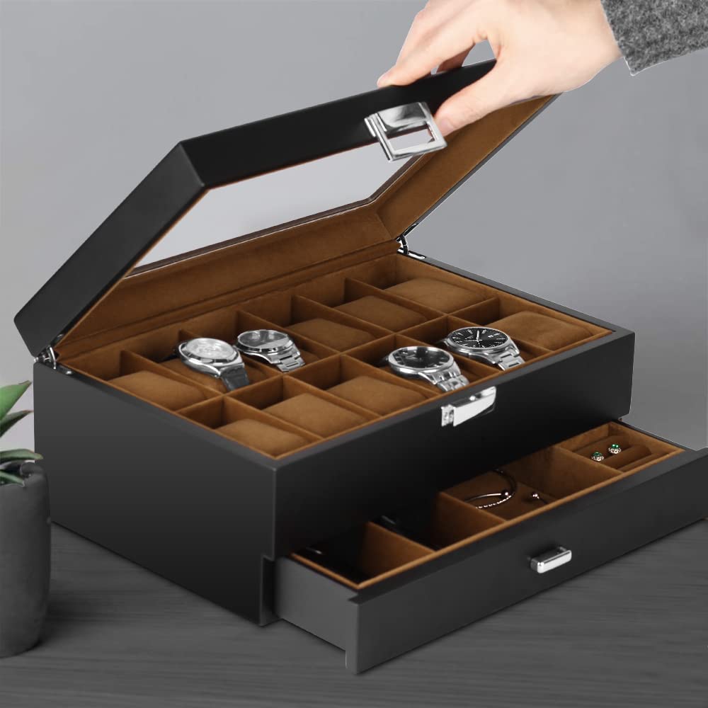 Baskiss Luksuriøs Treklokke Smykkeholder 12 Perfekt for og Mer 2-lags Etui, Eske, Klokker, Klokker, Ringer,