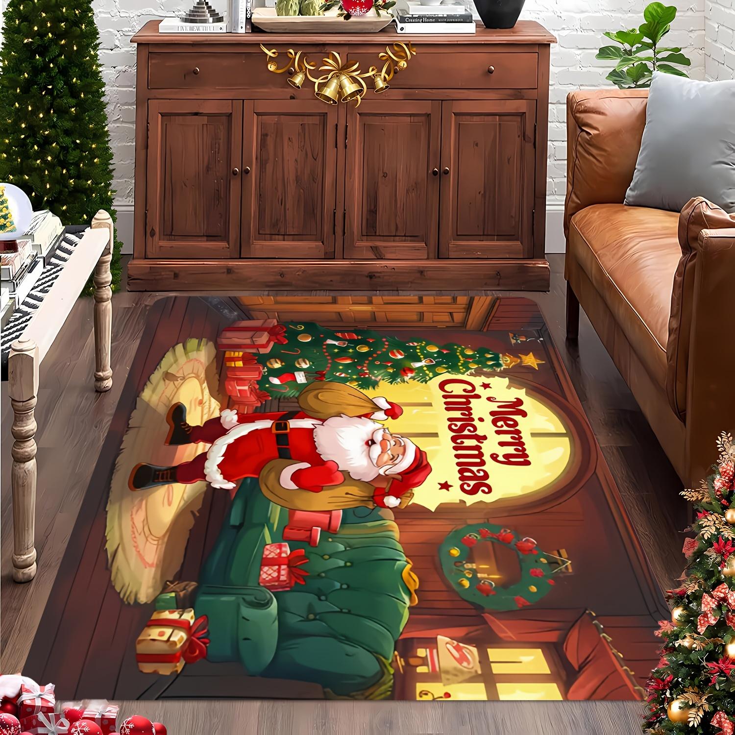 

Santa Claus Snowy Christmas Doormat, Washable Polyester Non-Slip Machine Washable Rug for Indoor Multi-Room Holiday Decor 40x60cm