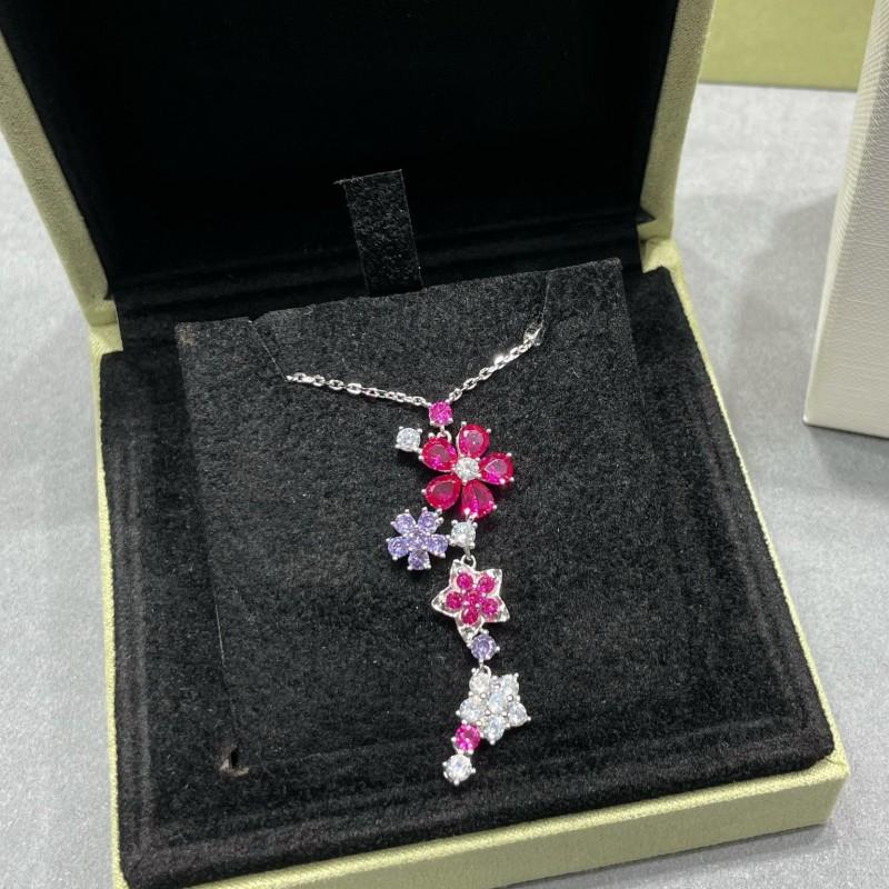Elegant Floral Crystal Choker Necklace With Purple Blue Gemstones V-Gold Plated Alloy Pendant 41-50cm Length Daily Wear Midsummer Night Dream Necklace