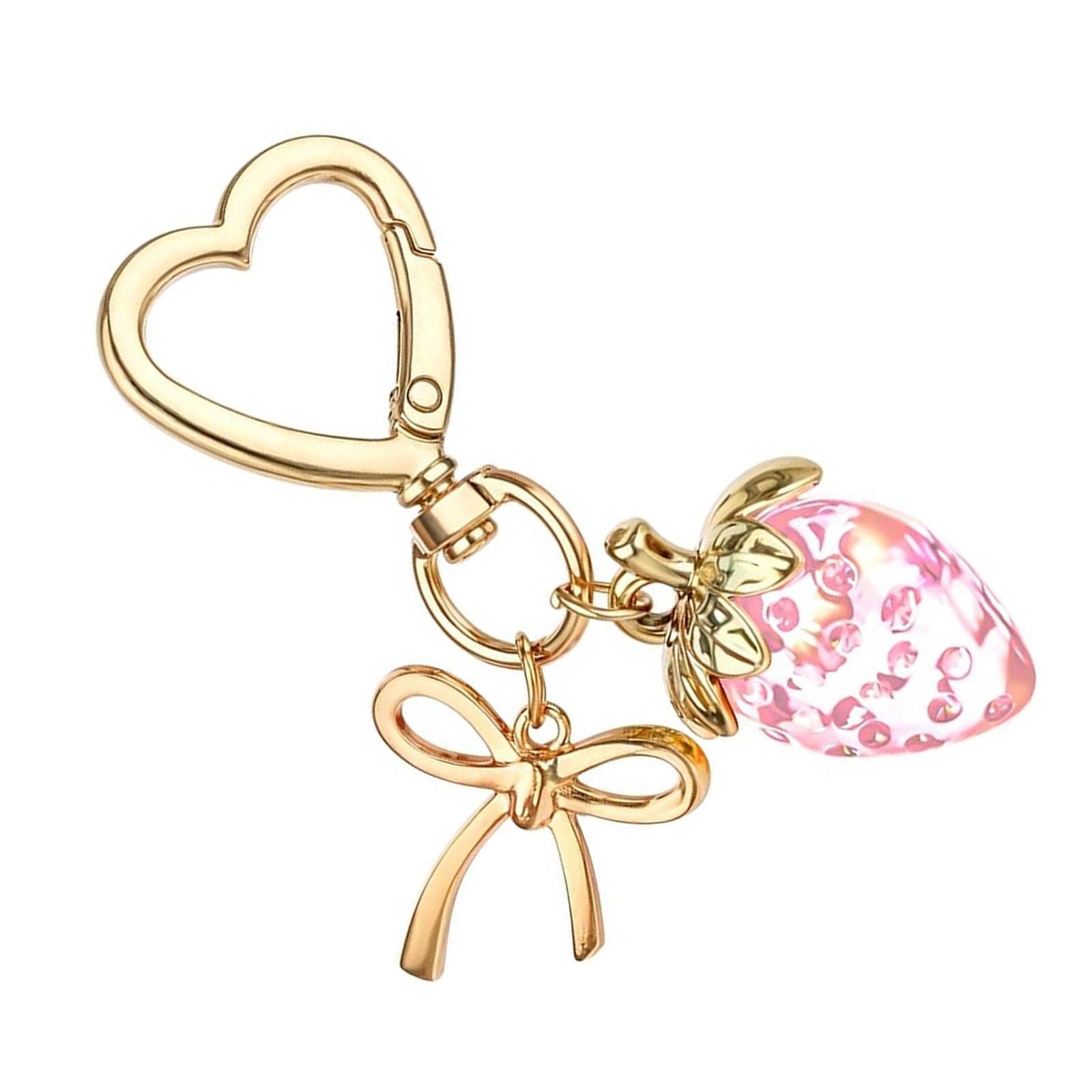 Stylish Strawberry Themed Keychain with Heart Clasp for Decorating Handbags and Wallets Decoration Hanging Solution