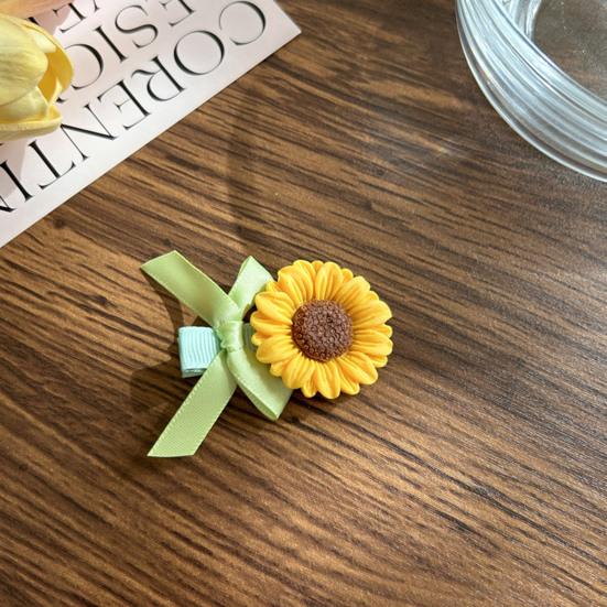 2Pcs Girl Hairpins Versatile Sunflower Decor Hair Clips Wide Soft Ribbon Decoration Side Bangs Hair Pins Hair Accessories
