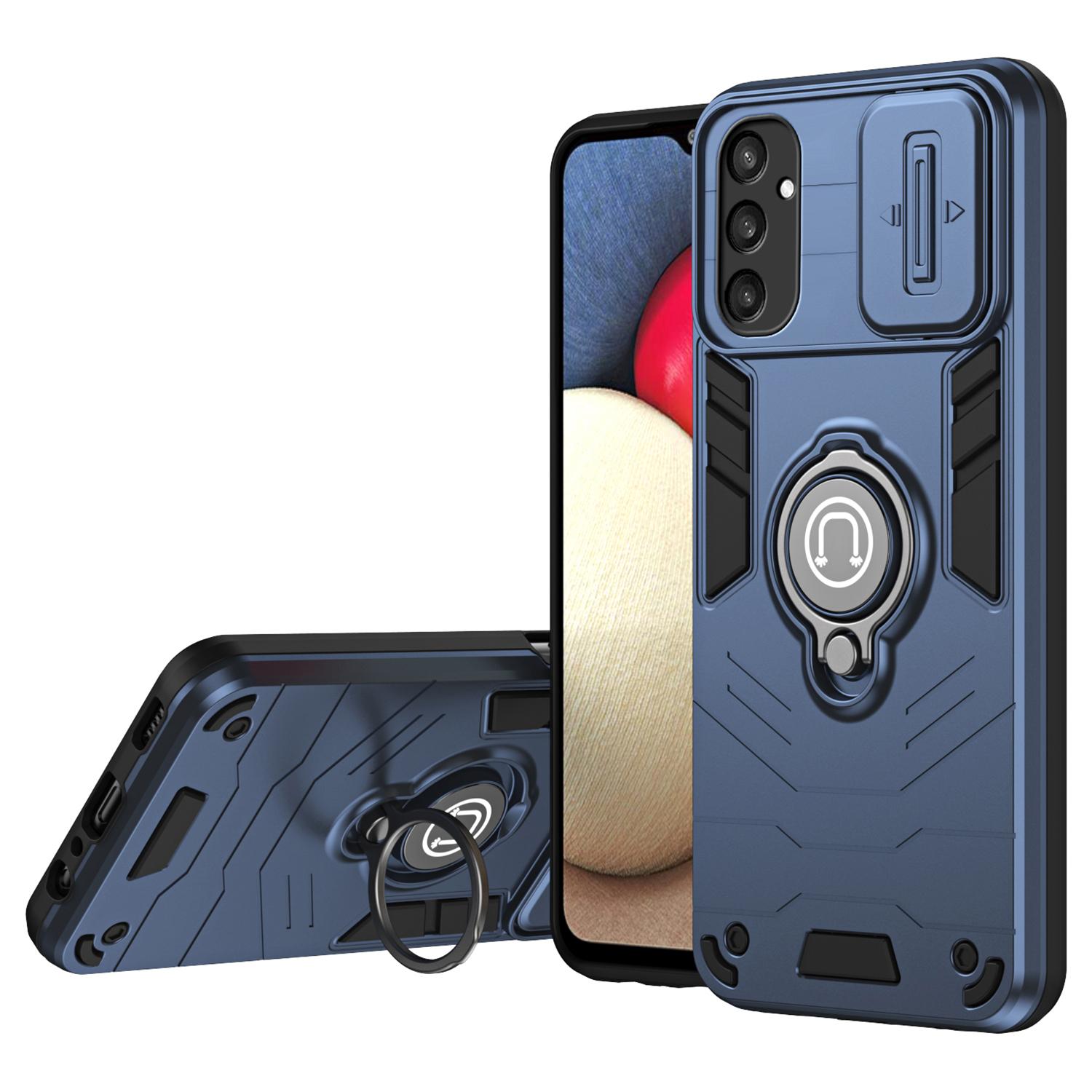 

For Samsung Galaxy S24 Case PC+TPU Phone Cover with Kickstand and Lens Lid Blue