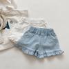 Girls' Denim Ruffle Edge Summer Shorts 2024 Kids' Clothing 