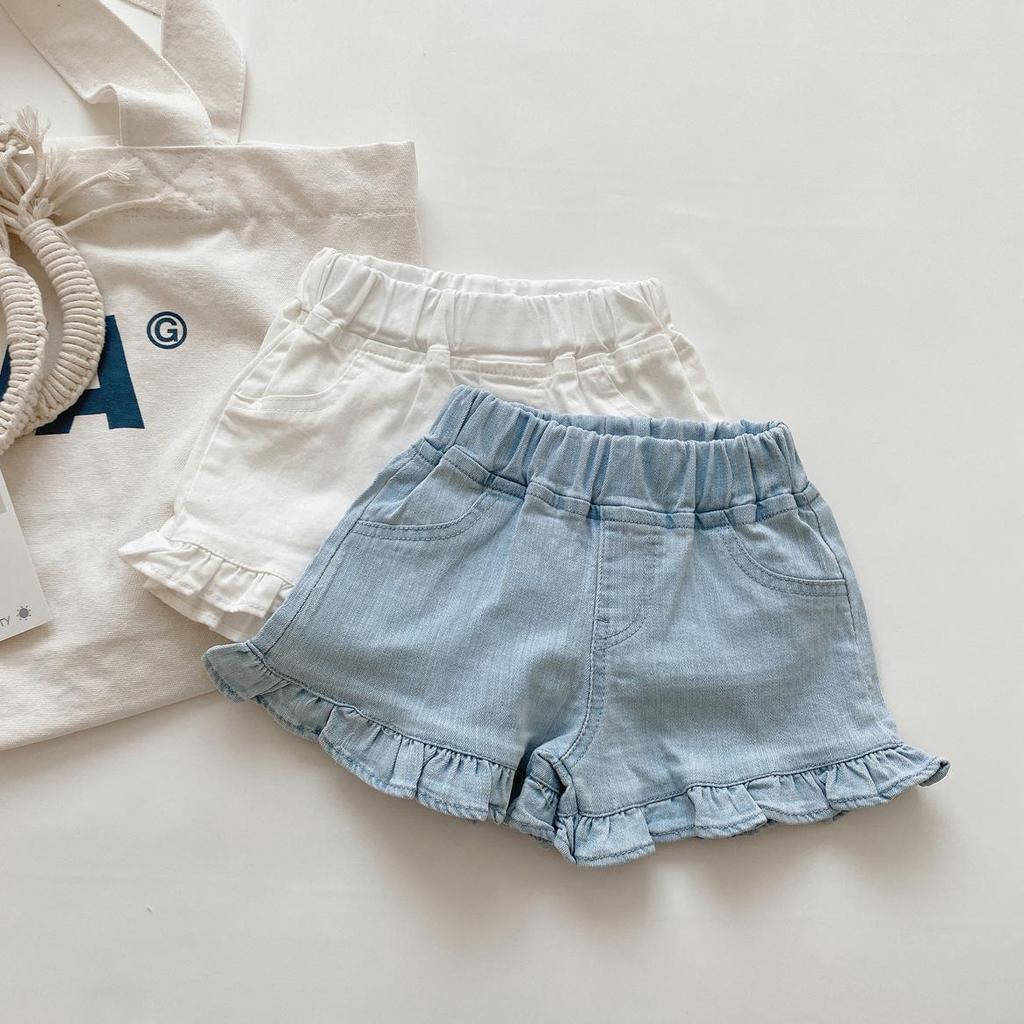 Girls' Denim Ruffle Edge Summer Shorts 2024 Kids' Clothing 