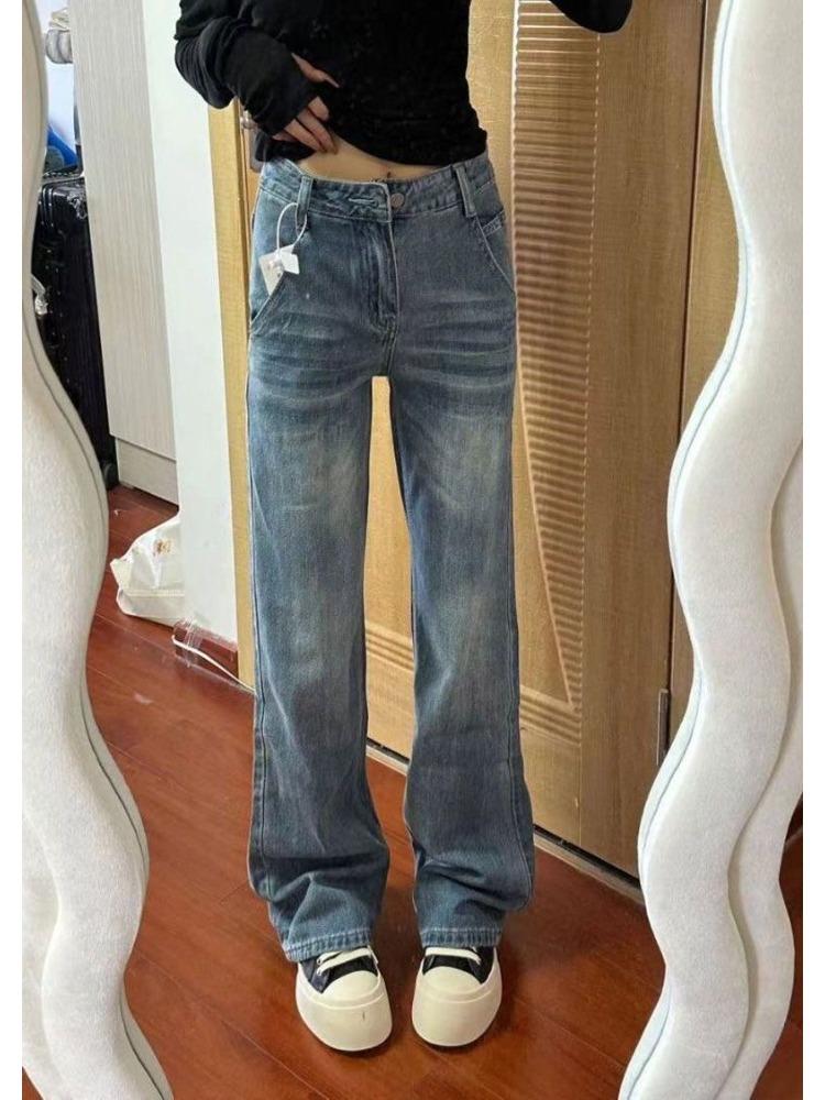 

Micro Flare Trousers Washed Lightning Cracked Jeans Women s Trailing Straight Large Size Wide Legged Trousers Jeans for Women Long Denim Pants XS