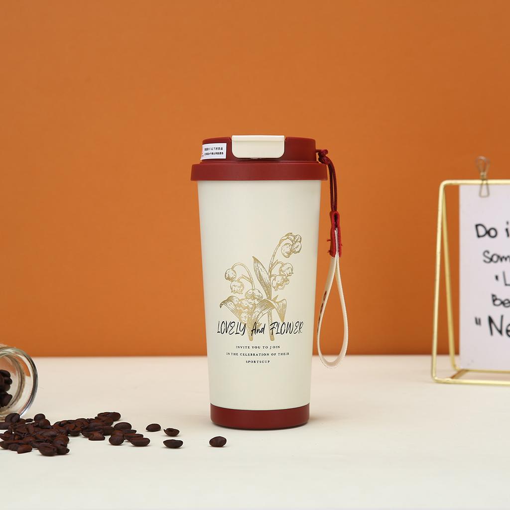 New lily of the valley 316 stainless steel coffee cup ceramic liner thermos cup large capacity high-value gift water cup
