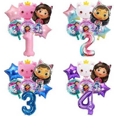 Maison de poupée Gabby Chats Ballon Numéro Fête d'anniversaire pour enfants Décoration Ballons en aluminium Fille Gabby's Doll Lot de ballons Cadeau