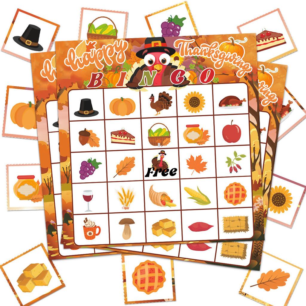 Themed Party Thanksgiving Fun Bingo Game Set With Paper Cards And Sheets Call