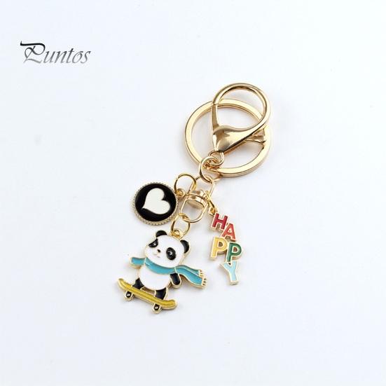 New Year Keychain Panda Heart Pendant Best Wishes Polished Lobster Clip Lightweight Shoulder Bag Schoolbag Decoration Pendant Keyring