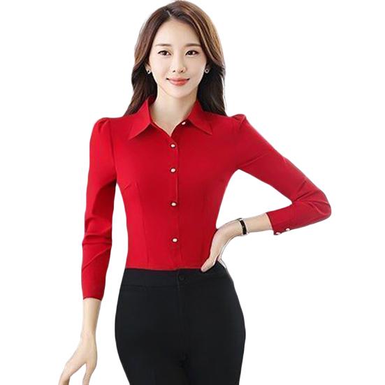 

Изображение большого размера, тонкая однобортная рубашка из полиэстера, достойная красота, однотонная рубашка с длинными рукавами L красный