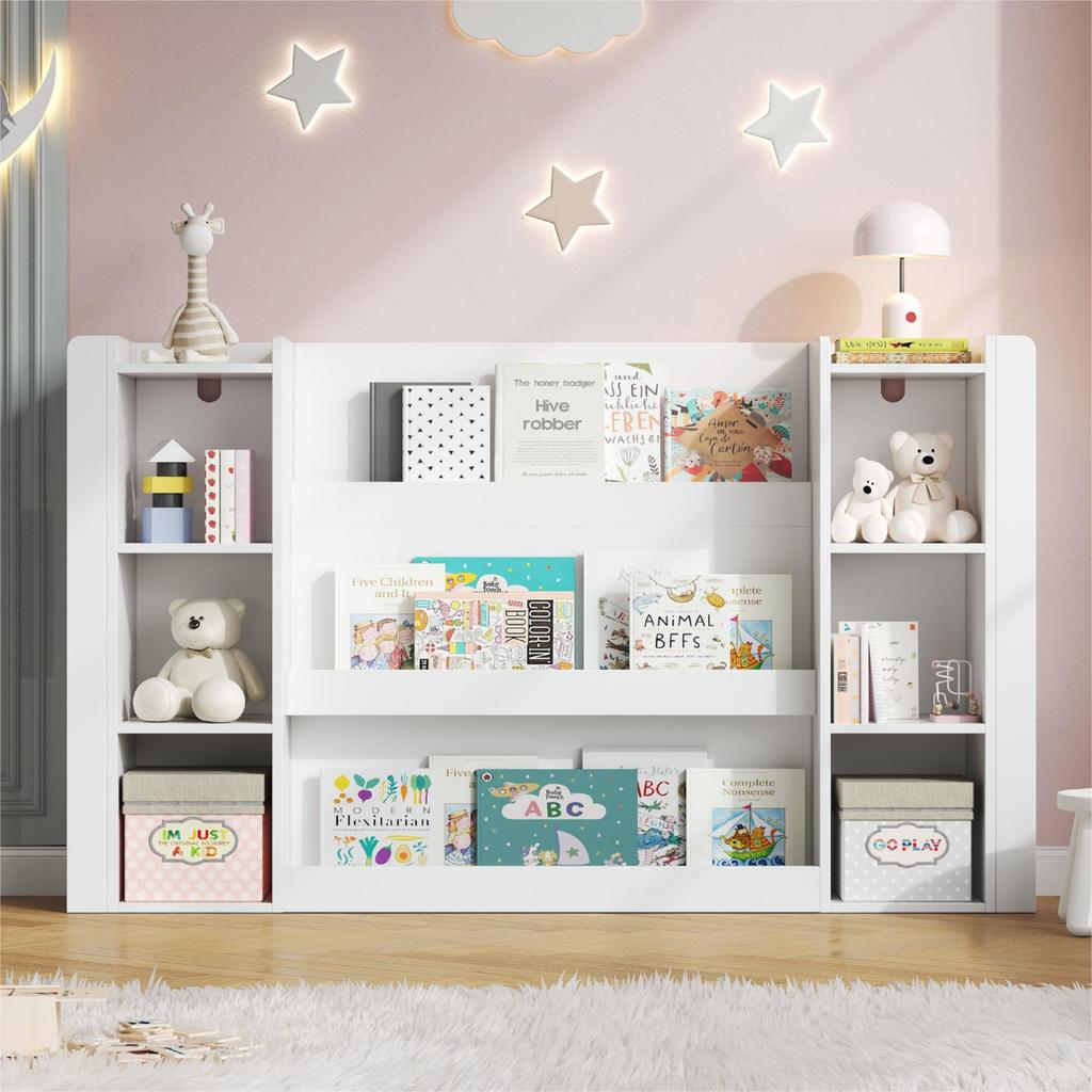 Children's shelf, picture book shelf with storage space, children's bookshelf, wooden furniture for children's room, white, 140 x 30 x 95 cm